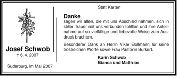 Traueranzeige von Josef Schwob von ALLGEMEINE ZEITUNG UELZEN