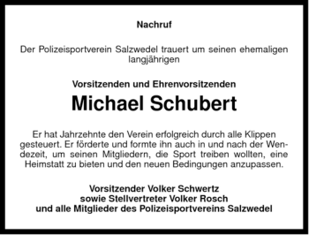 Traueranzeige von Michael Schubert von ALLGEMEINE ZEITUNG UELZEN