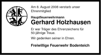 Traueranzeige von Gerhard Holzhausen von ALLGEMEINE ZEITUNG UELZEN