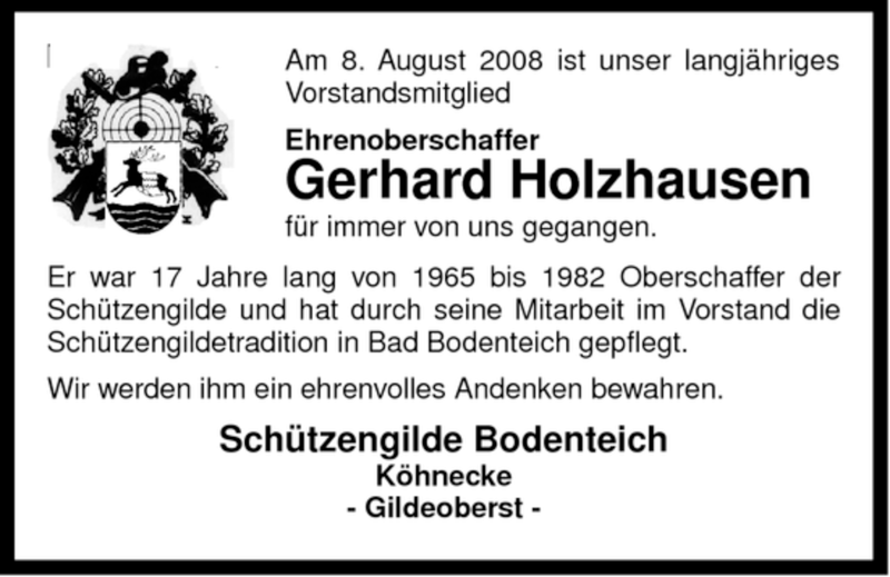  Traueranzeige für Gerhard Holzhausen vom 11.08.2008 aus ALLGEMEINE ZEITUNG UELZEN