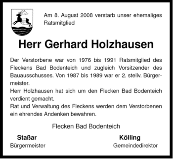 Traueranzeige von Gerhard Holzhausen von ALLGEMEINE ZEITUNG UELZEN