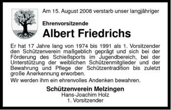 Traueranzeige von Albert Friedrichs von ALLGEMEINE ZEITUNG UELZEN