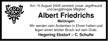 Traueranzeige von Albert Friedrichs von ALLGEMEINE ZEITUNG UELZEN