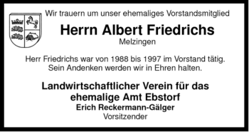 Traueranzeige von Albert Friedrichs von ALLGEMEINE ZEITUNG UELZEN