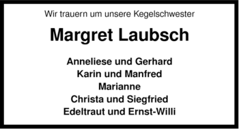 Traueranzeige von Margret Laubsch von ALLGEMEINE ZEITUNG UELZEN