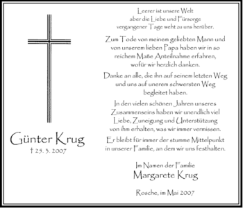Traueranzeige von Günter Krug von ALLGEMEINE ZEITUNG UELZEN