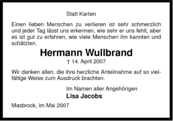 Traueranzeige von Hermann Wullbrand von ALLGEMEINE ZEITUNG UELZEN