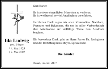 Traueranzeige von Ida Ludwig von ALLGEMEINE ZEITUNG UELZEN