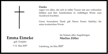 Traueranzeige von Emma Eimeke von ALLGEMEINE ZEITUNG UELZEN
