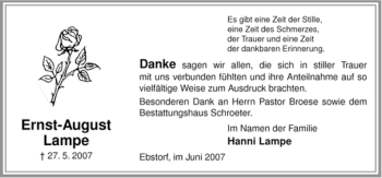 Traueranzeige von Ernst-August Lampe von ALLGEMEINE ZEITUNG UELZEN