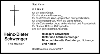 Traueranzeige von Heinz-Dieter Schwenger von ALLGEMEINE ZEITUNG UELZEN