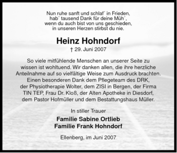 Traueranzeige von Heinz Hohndorf von ALLGEMEINE ZEITUNG UELZEN