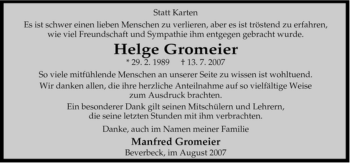 Traueranzeige von Helge Gromeier von ALLGEMEINE ZEITUNG UELZEN