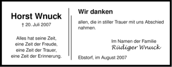 Traueranzeige von Horst Wnuck von ALLGEMEINE ZEITUNG UELZEN