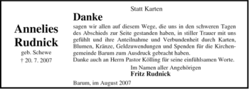 Traueranzeige von Anneliese Rudnick von ALLGEMEINE ZEITUNG UELZEN