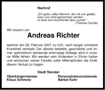 Traueranzeige von Andreas Richter von ALLGEMEINE ZEITUNG UELZEN