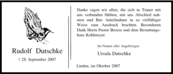 Traueranzeige von Rudolf Dutschke von ALLGEMEINE ZEITUNG UELZEN