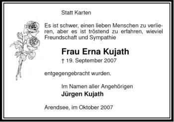 Traueranzeige von Erna Kujath von ALLGEMEINE ZEITUNG UELZEN
