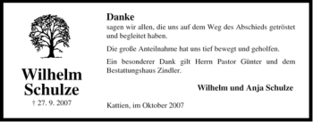 Traueranzeige von Wilhelm Schulze von ALLGEMEINE ZEITUNG UELZEN