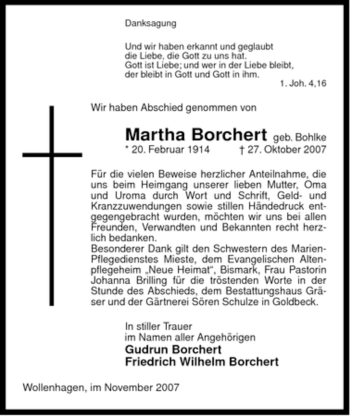 Traueranzeige von Martha Borchert von ALLGEMEINE ZEITUNG UELZEN