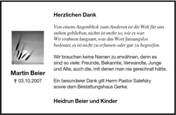 Traueranzeige von Martin Beier von ALLGEMEINE ZEITUNG UELZEN