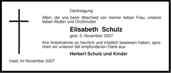 Traueranzeige von Elisabeth Schulz von ALLGEMEINE ZEITUNG UELZEN