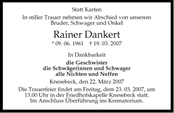 Traueranzeige von Rainer Dankert von ALLGEMEINE ZEITUNG UELZEN