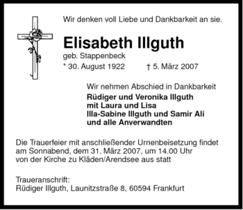 Traueranzeige von Elisabeth Illgut von ALLGEMEINE ZEITUNG UELZEN