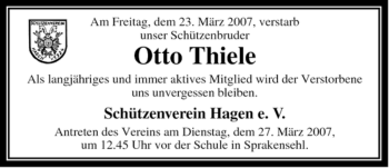 Traueranzeige von Otto Thiele von ALLGEMEINE ZEITUNG UELZEN