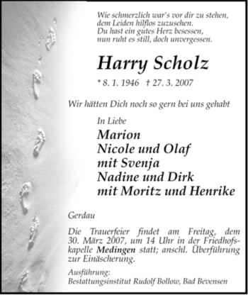 Traueranzeige von Harry Scholz von ALLGEMEINE ZEITUNG UELZEN