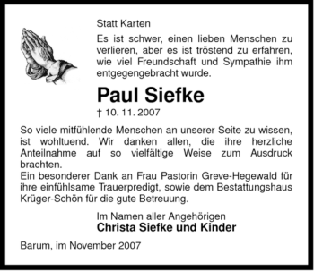 Traueranzeige von Paul Siefke von ALLGEMEINE ZEITUNG UELZEN