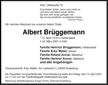 Traueranzeige von Albert Brüggemann von ALLGEMEINE ZEITUNG UELZEN
