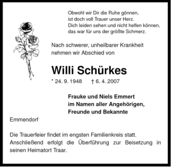 Traueranzeige von Willi Schürkes von ALLGEMEINE ZEITUNG UELZEN