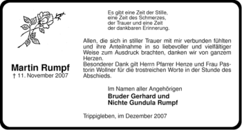 Traueranzeige von Martin Rumpf von ALLGEMEINE ZEITUNG UELZEN