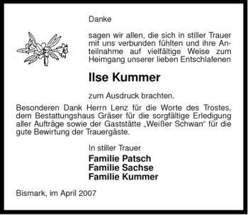 Traueranzeige von Ilse Kummer von ALLGEMEINE ZEITUNG UELZEN