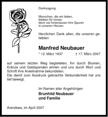 Traueranzeige von Manfred Neubauer von ALLGEMEINE ZEITUNG UELZEN