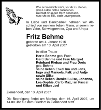 Traueranzeige von Werner Schnurrbusch von ALLGEMEINE ZEITUNG UELZEN