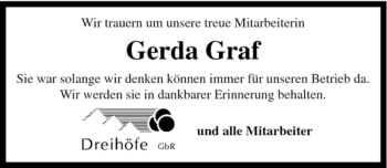 Traueranzeige von Gerda Graf von ALLGEMEINE ZEITUNG UELZEN