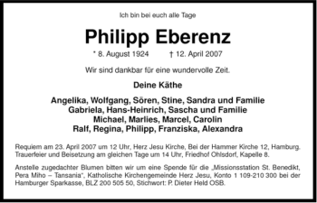 Traueranzeige von Philipp Eberenz von ALLGEMEINE ZEITUNG UELZEN