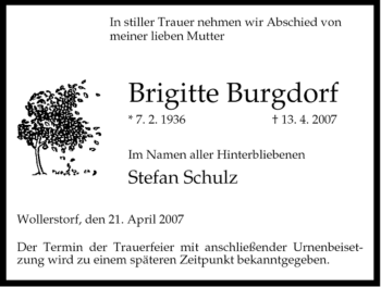 Traueranzeige von Brigitte Brigitte von ALLGEMEINE ZEITUNG UELZEN