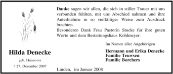 Traueranzeige von Hilda Denecke von ALLGEMEINE ZEITUNG UELZEN