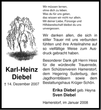 Traueranzeige von Karl-Heinz Diebel von ALLGEMEINE ZEITUNG UELZEN