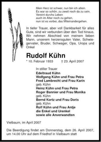 Traueranzeige von Rudolf Kühn von ALLGEMEINE ZEITUNG UELZEN