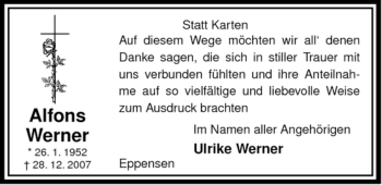 Traueranzeige von Alfons Werner von ALLGEMEINE ZEITUNG UELZEN