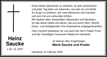 Traueranzeige von Heinz Saucke von ALLGEMEINE ZEITUNG UELZEN