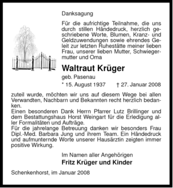 Traueranzeige von Waltraut Krüger von ALLGEMEINE ZEITUNG UELZEN