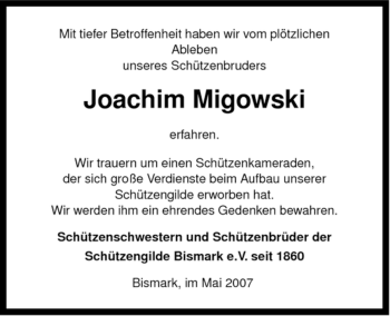 Traueranzeige von Joachim Migowski von ALLGEMEINE ZEITUNG UELZEN