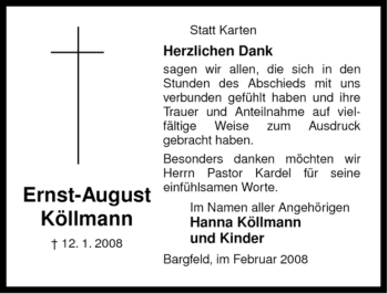 Traueranzeige von Ernst-August Köllmann von ALLGEMEINE ZEITUNG UELZEN