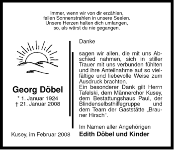 Traueranzeige von Georg Döbel von ALLGEMEINE ZEITUNG UELZEN