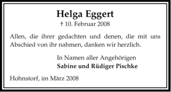 Traueranzeige von Helga Eggert von ALLGEMEINE ZEITUNG UELZEN